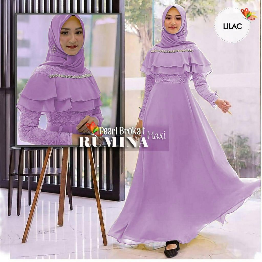 ELDE 66 - Maxy Rumina ( XL - 2XL ) Bahan Moscrepe Kombi Brukat Import Aksen Mutiara Tembak 1 Deret, 