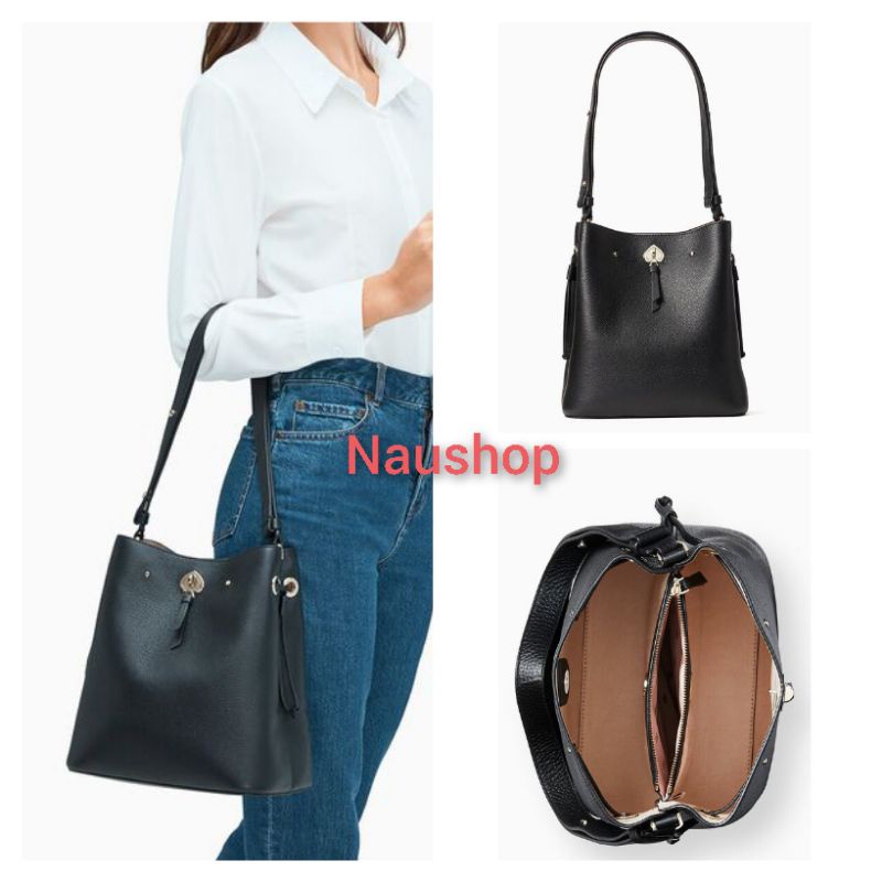 Tas KS Original KATE SPADE Marti Large leather bucket shoulder bag in black