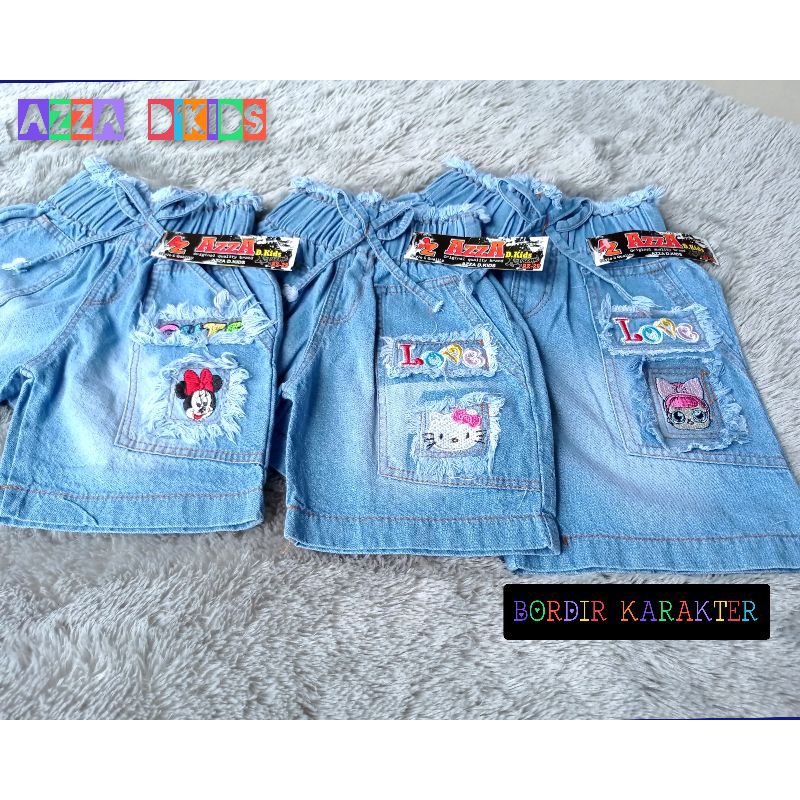 celana pendek jeans anak perempuan bordir hello Kitty usia 1-7 tahun
