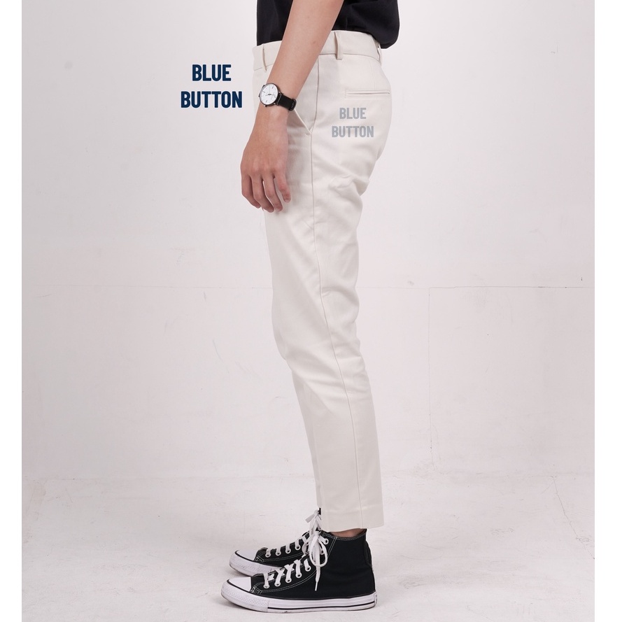 BlueButton Smart Chino Ankle Pants Slim Fit Stretch Celana Putih Panjang Pria Casual Kerja Kantor - Ivory White