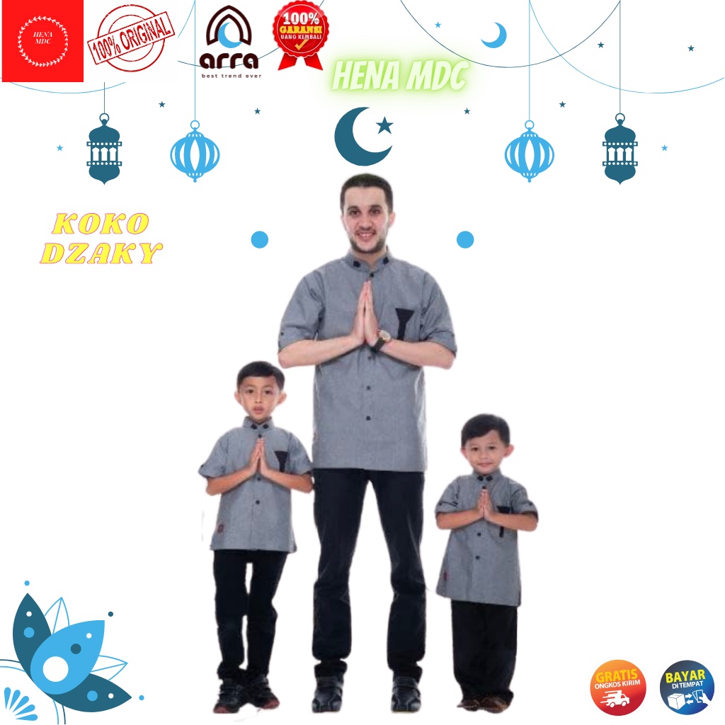 Baju Koko Couple Ayah Dan Anak Cowok Lengan Pendek Arra Dzaky Ori Baju Kokoh Muslim Dewasa dan anak 