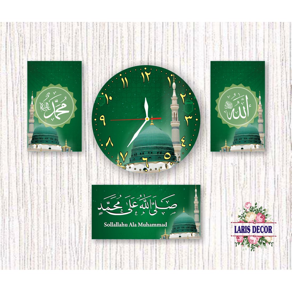 1 PAKET Jam dinding Madinah Hijau