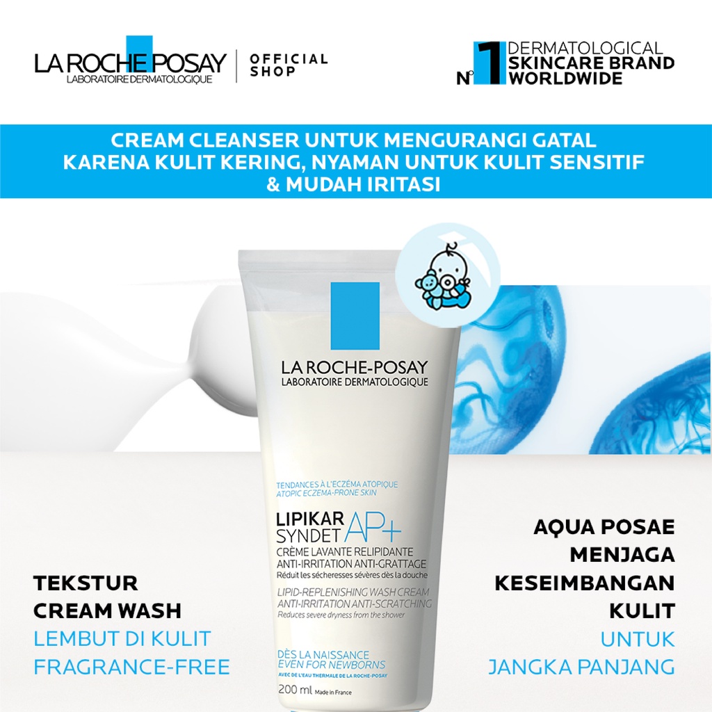 La Roche Posay Lipikar Syndet AP+ Cleanser 200ml - Facial/ Body Wash Kulit Alergi/ Sensitif/ Kering