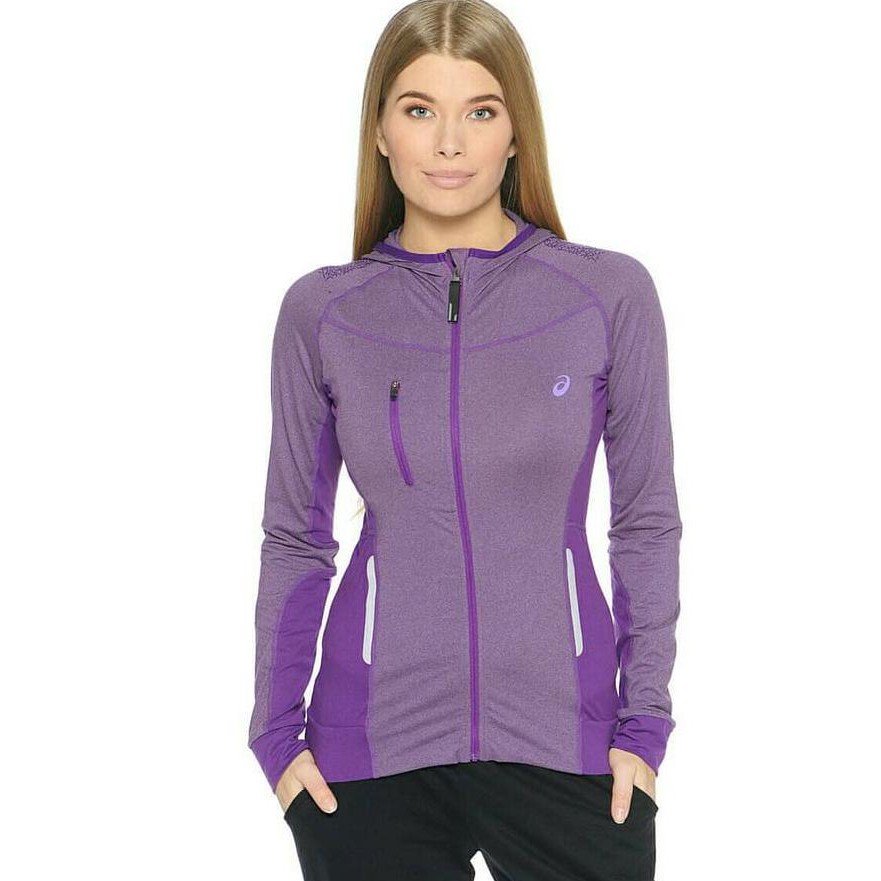 Asics Original Fujitrail Hoodie Jaket Wanita Ungu Lari Gym Yoga Deevagrosir.Olshop