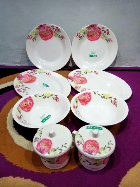 1kg Onyx Seiv Elona Melamine Motif Set Of 10 / Dinner Set Melamin Paket Isi 10pcs Piring Mangkok