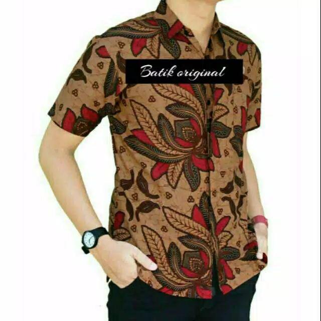 Kemeja Batik Hrb026 Kenongo Kemeja Tosca Pendek Pekalongan Padi M L Xl Sogan Tulis Asifa Batik Padi