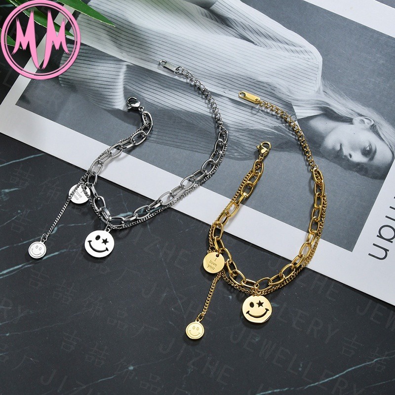 MORYMOSHI B469 Gelang Wanita Titanium Stainless Smile Anti Karat Anti Luntur Fashion Korea