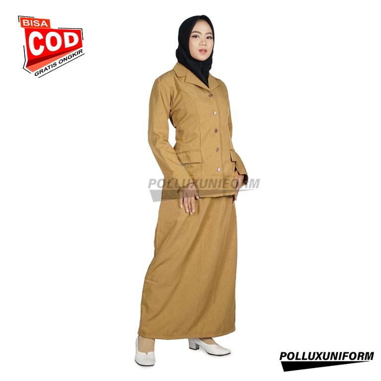 Setelan Seragam Pns Wanita Warna Khaki Stelan Rok dan Celana Model Slimfit