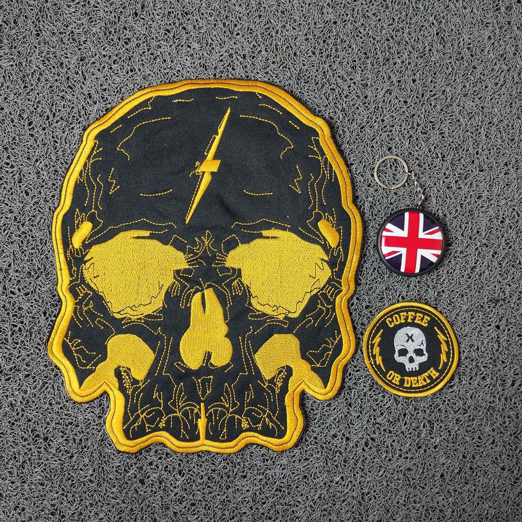 Patch Bordir Besar Emblem Bordir Jaket Punggung Motif Tengkorak Skull Logo