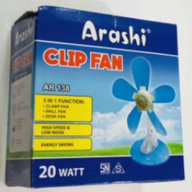 Kipas Angin 3 Fungsi 20 Watt (Dinding-Jepit-Meja)AR-138 ARASHI