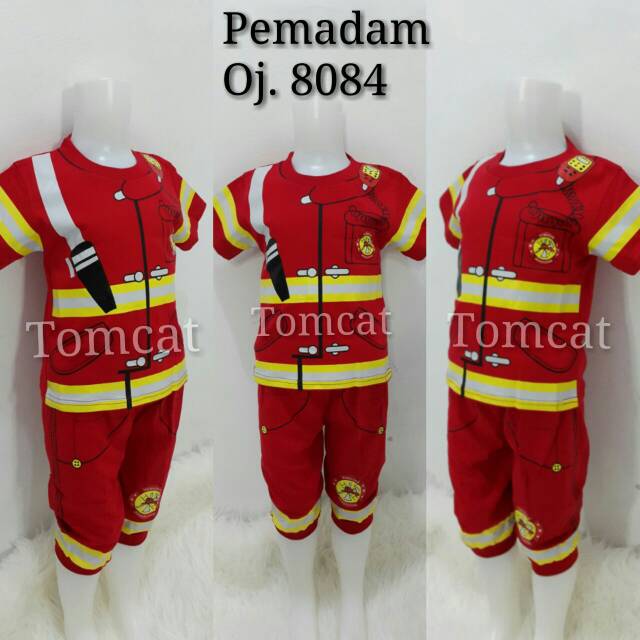 Baju Setelan Anak Profesi Pemadam Dokter Pilot Polisi Kostum Kaos Damkar Cowok Stelan Celana Joger Pendek