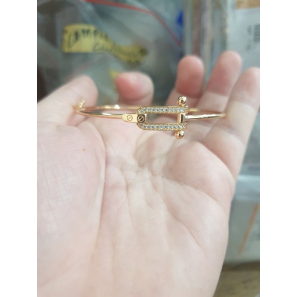 Bangle gelang oval listring paku emas asli 700 70% 16k mewah pesta