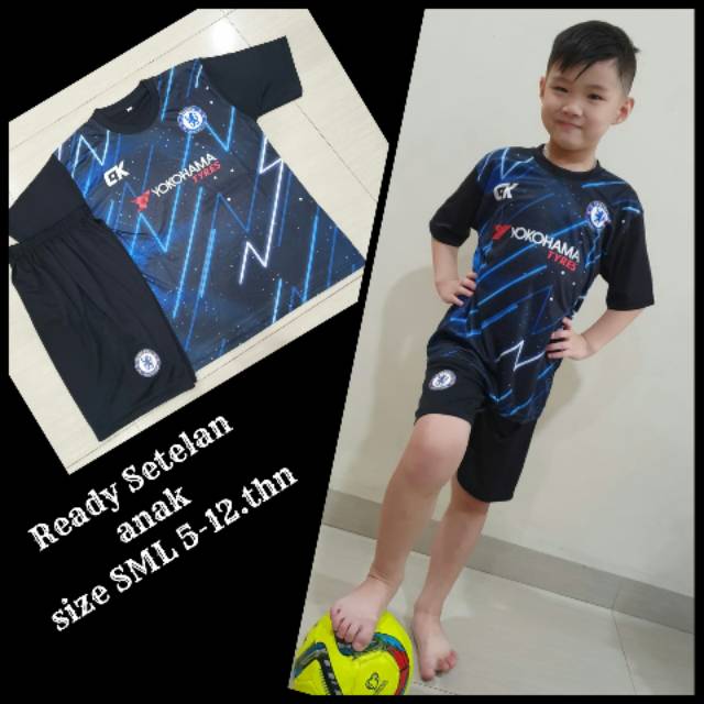 SETELAN BOLA ANAK/BAJU BOLA ANAK/BAJU BOLA MURAH/JERSEY BOLA ANAK/CHELSEA HITAM/READY UMUR 5-12 THN
