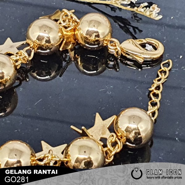 Gelang Rantai Bola Bintang Warna Gold G0281 GRG