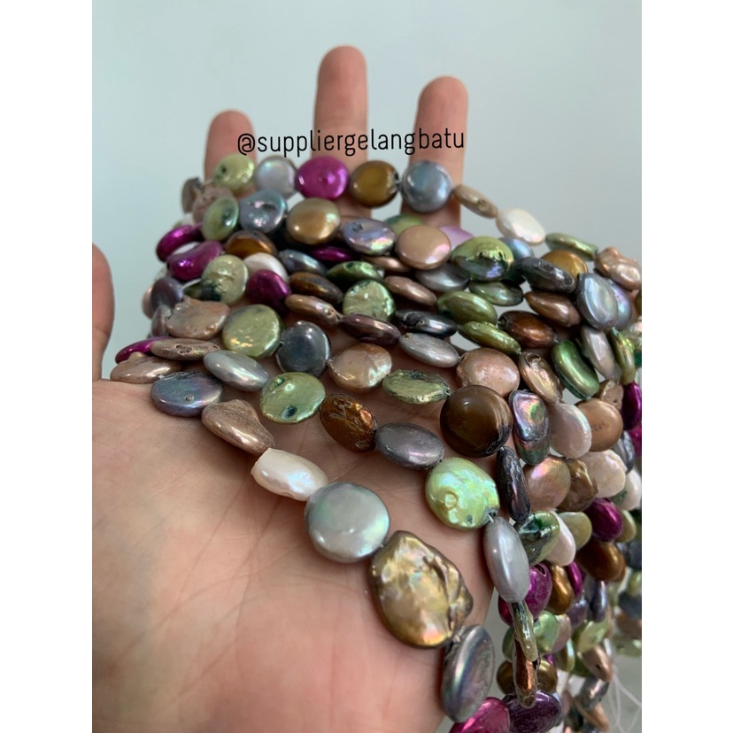 Mutiara KOIN MULTICOLOUR 12mm Air Tawar Barok Bulat PANCAWARNA pearl