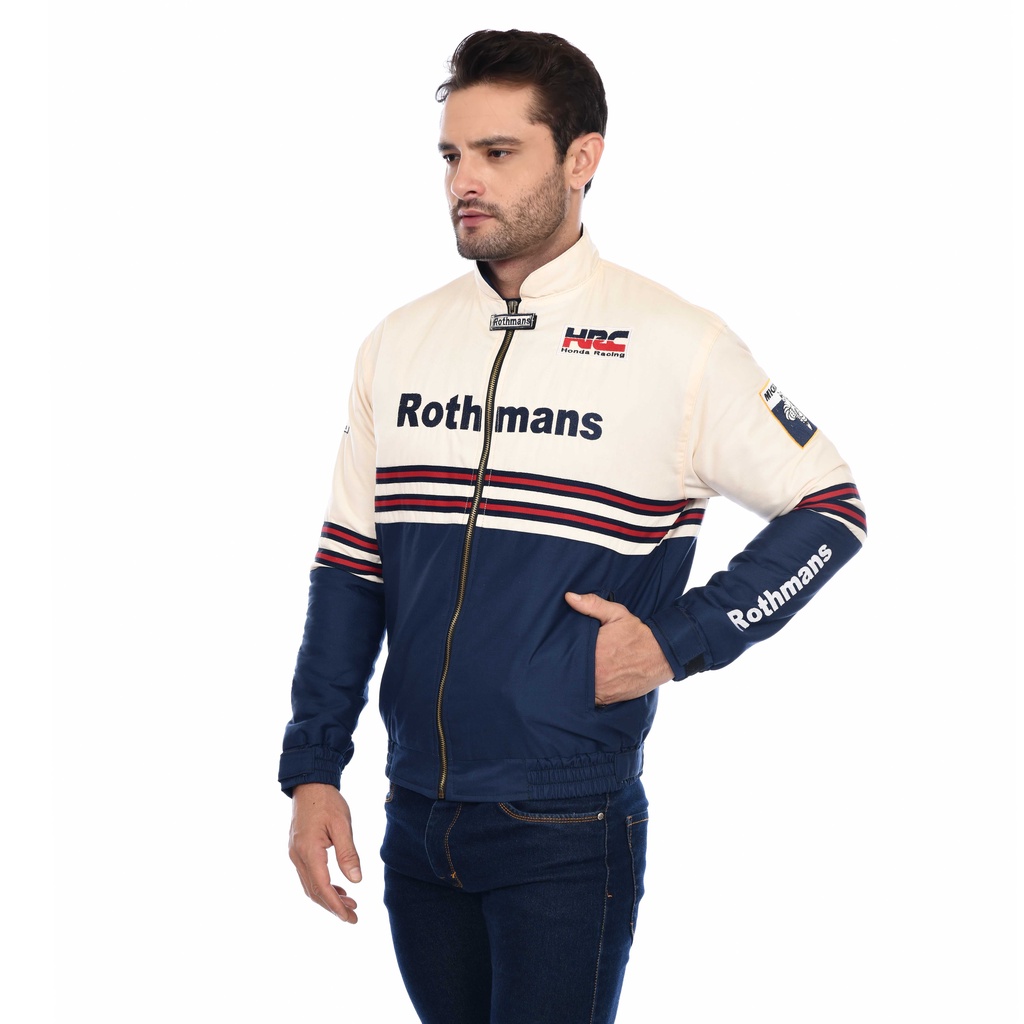 JAKET MOTOR PRIA HONDA HRC ROTHMANS TEAM VINTAGE FULL BORDIR
