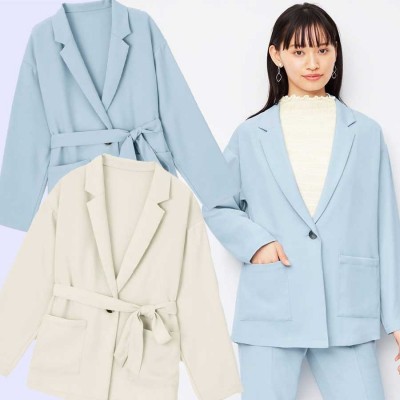 GU914 Tiebelt Blazer - Outer Clovis CoatBlazer Black Wanita