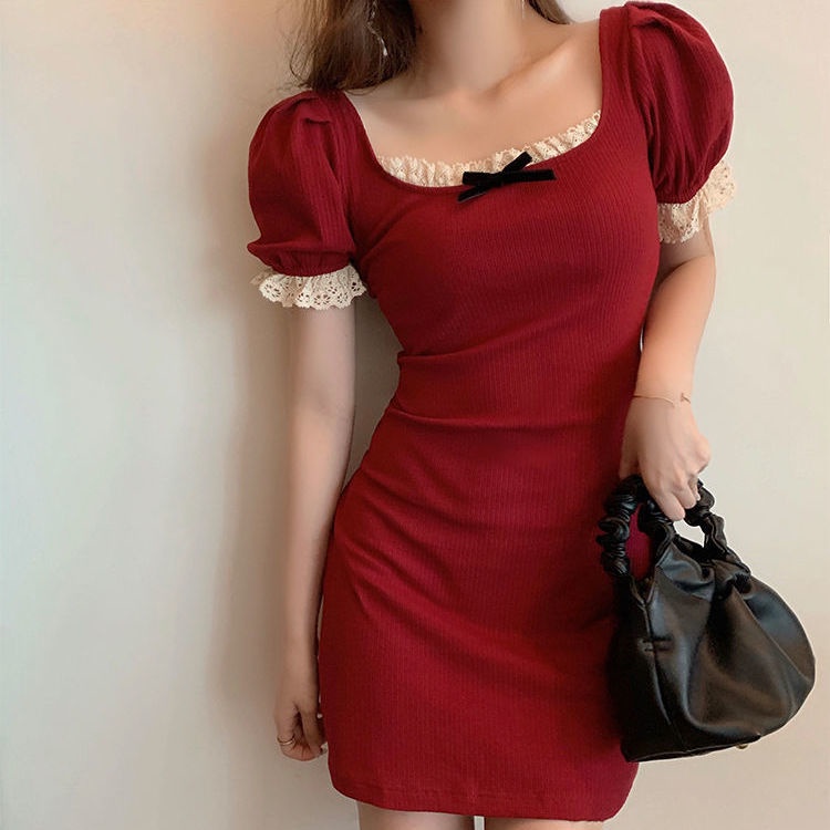 dress korean style summer fashion ice silk slim small fragrance bag hip short sleeve dress women