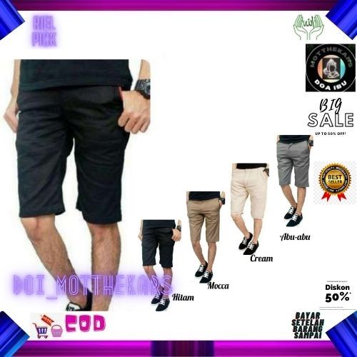 [BIG SIZE] Celana Chino Pendek Pria mick pinggang karet rip katun twill krem coklat surfing santaI