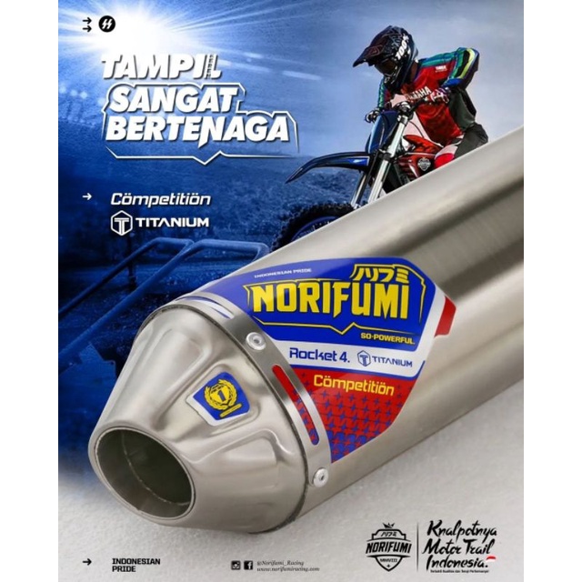 KNALPOT RACING NORIFUMI ROCKET 4 TT TITANIUM KOMPETISI KLX 150 BF D-TRACKER CRF150 WR155 ORI ORIGINA