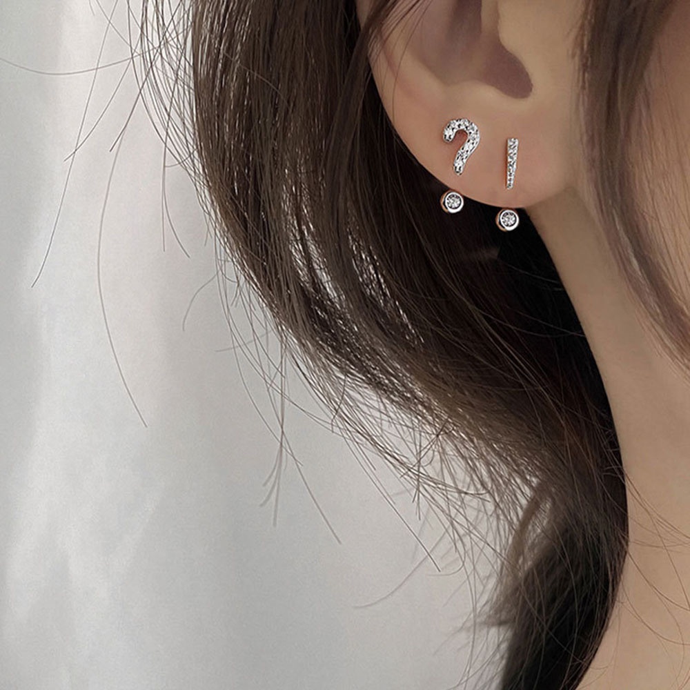 Anting Stud Geometris Asimetris Aksen Berlian Imitasi Untuk Wanita