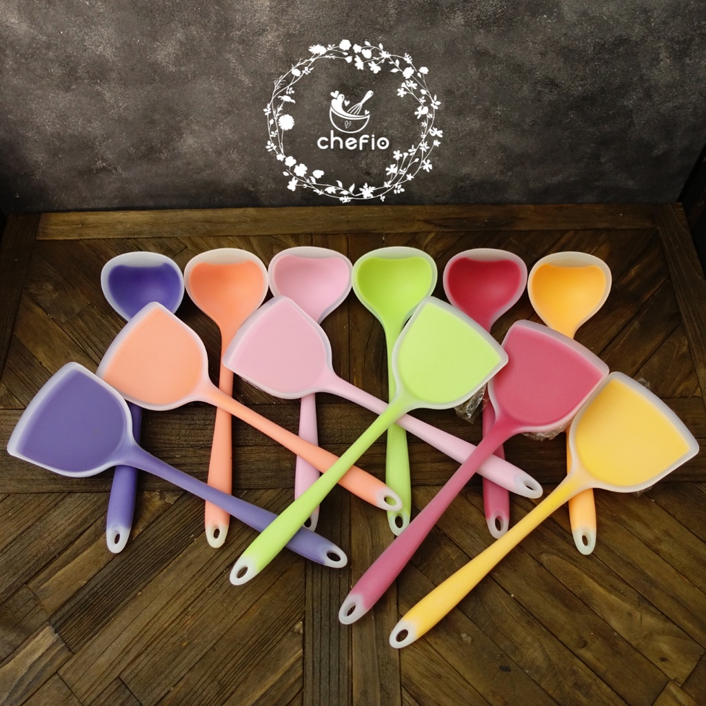 Chefio Spatula dan Centong Silikon 33cm / Sodet Masak / Centong Sop