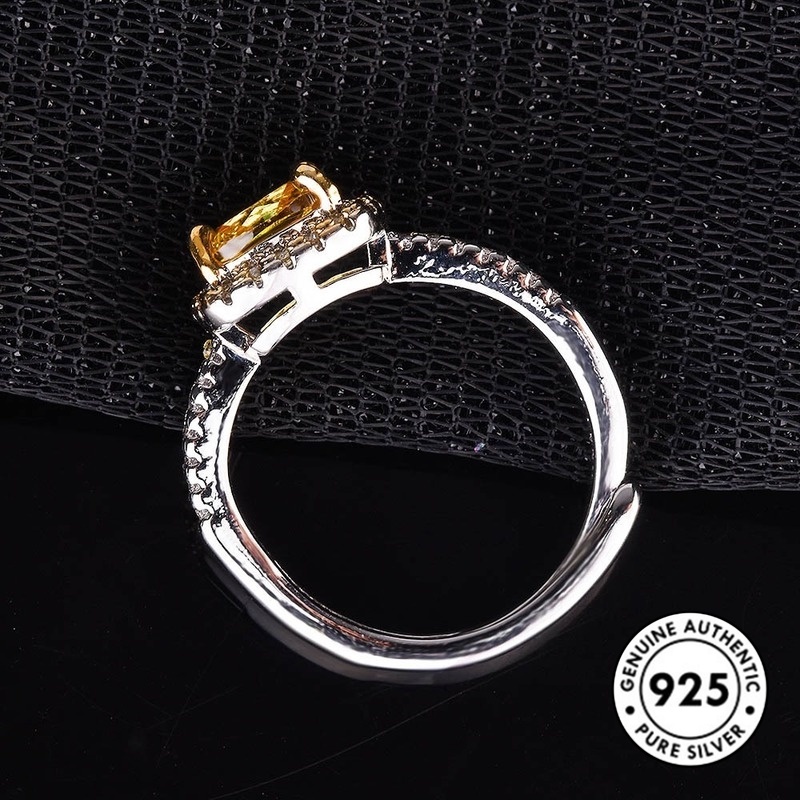 [S925]Fashion Elegant Double-Layer Full Diamond Princess Square Yellow Diamond Open Ring S925 Silver