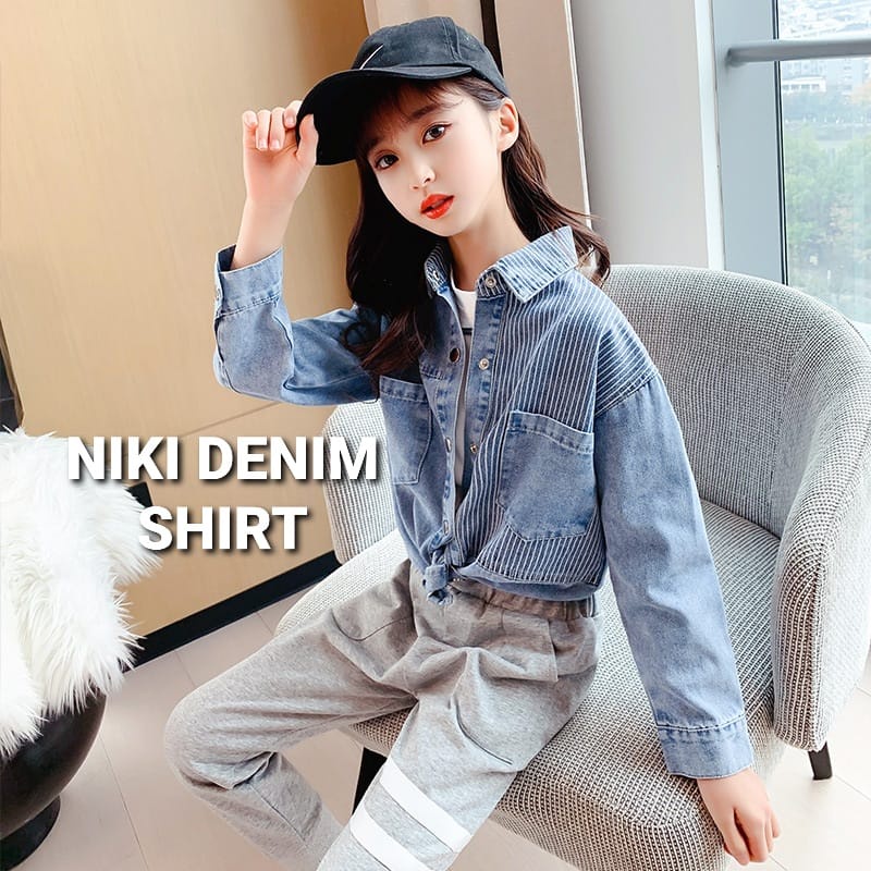 MILANBERRY NIKI DENIM SHIRT KEMEJA JEANS ANAK REMAJA PEREMPUAN BAJU CASUAL CEWEK KOREA IMPORT