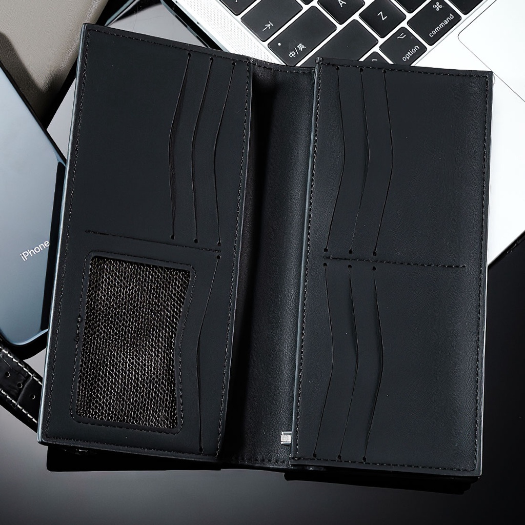 Miniso dompet pria panjang Tipis branded original kulit PU Leather Men's Long Wallet-3
