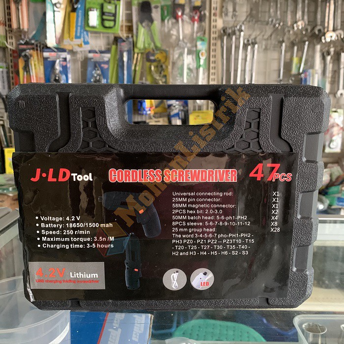 Mesin Bor Obeng Baterai Corldess 4.2V 4.2 Volt 47 Pcs JLD Screwdriver