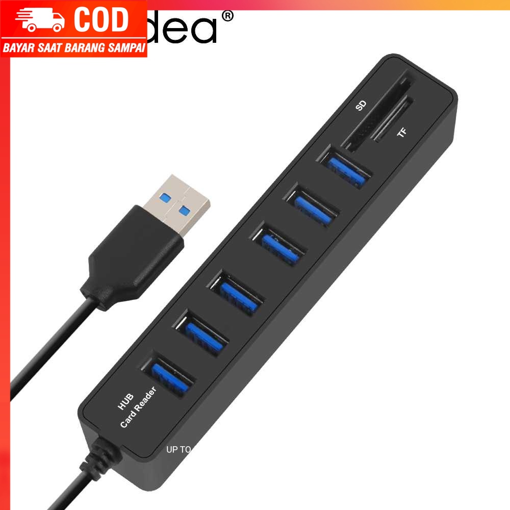 (100% BARANG ORI) 2 in 1 USB Hub 6 Port Combo Card Reader SD/TF Card - CB220602