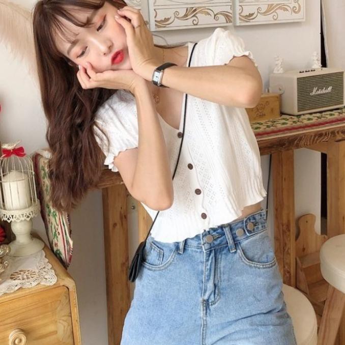 TERBAIK> Blus Model Crop Top Korea Import Lengan Pendek Karet Atasan Wanita Blouse -8116 MURAH