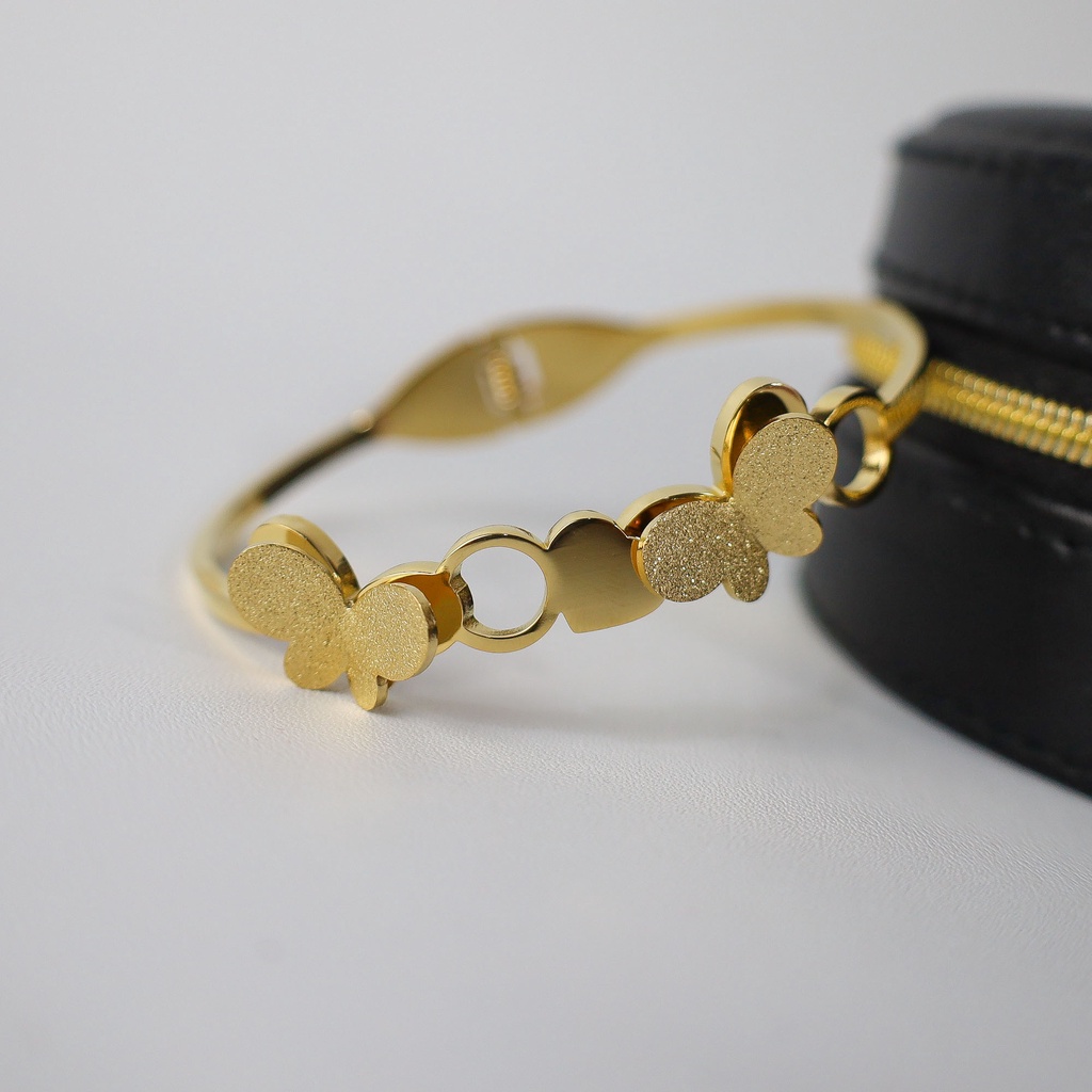 Aksesoris titanium import Gelang bangle kupu love zircon anti karat bisa COD