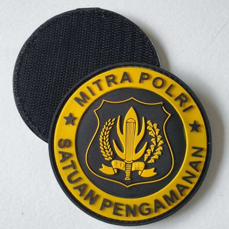 PATCH RUBBER LOGO MITRA POLRI/SECURITY/SATPAM/TEMPELAN EMBLEM KARET VELCRO