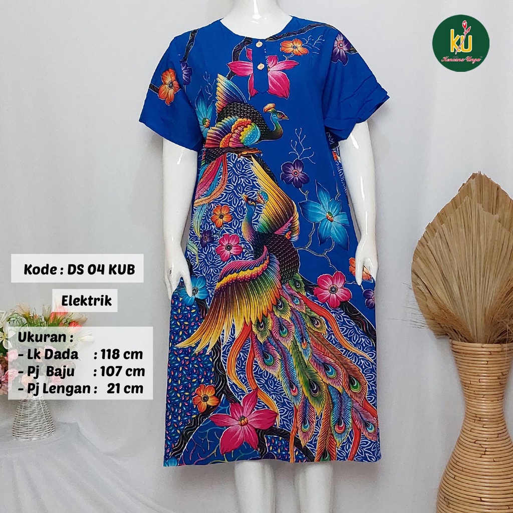 COD DS04 KUB | Daster Batik Kencana Ungu Asli Label Biru Uk. Jumbo LD 120 cm | Baju Santai Tidur Wanita Dewasa Kancing Depan Busui Friendly Motif Terbaru-Elektrik J