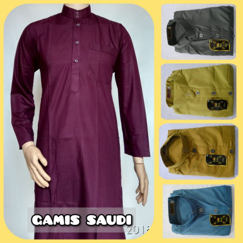 JUBAH GAMIS PRIA SLIMFIT MODEL SAUDI HARAMAIN BORDIR MOTIF TERBARU