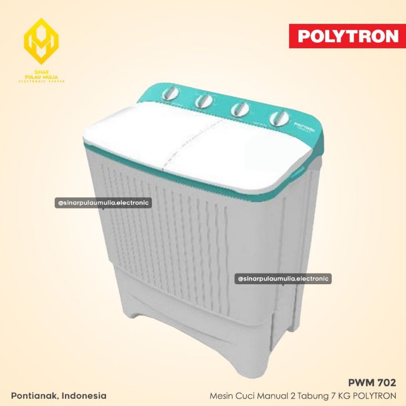 Polytron Mesin Cuci 2 Tabung Manual 7 KG Water Selector [Hemat Listrik] - PWM 702 / PWM702