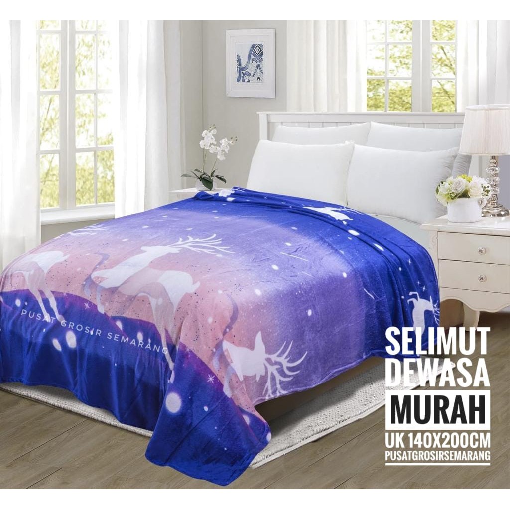 Selimut Dewasa Murah MORIA Abstrak Leaf Polkadot Flower Bvrbery Reindeer Could Moon Star Awan Rusa-Blue Lovely Deer