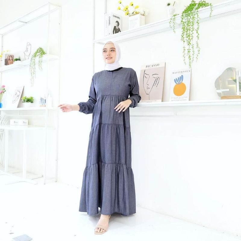 DRESS MUSLIM - RUSSEL DRESS - GAMIS LEBARAN - PAKAIAN WANITA - BAJU WANITA