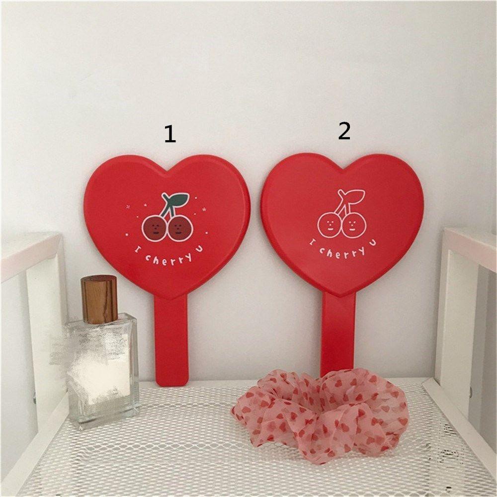 R-flower Handheld Cute Untuk Wanita Vanity Mirror Dengan Gagang Berbentuk Hati