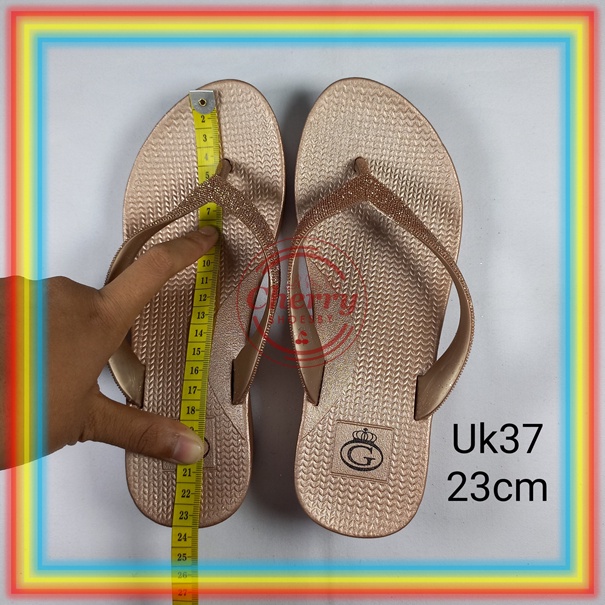 L1895AY1 Sandal Wedges Karet Wanita Glanzton Glitter Gliter Blink Sendal Jepit Wedges Cewek Premium