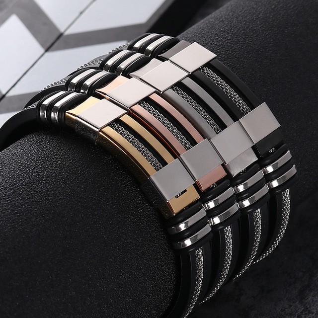GELANG PRIA LUXURY STAINLESS STEEL SILICON IMPORT