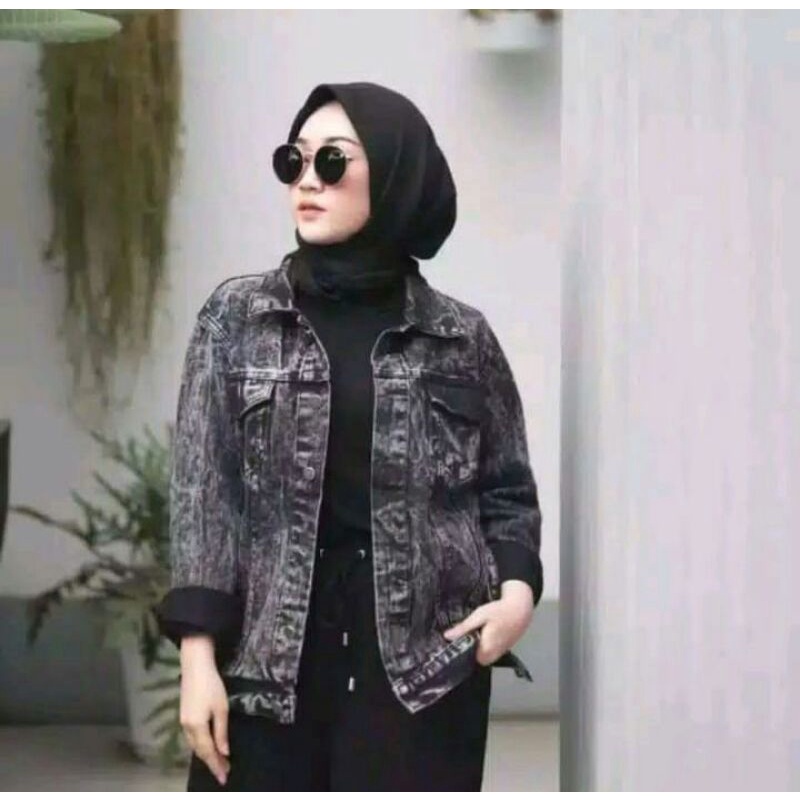 JAKET JEANS SNOW BLACK WANITA JAKET CEWEK TERBARU KEKINIAN JAKET JINS crop WANITA-Snow hitam