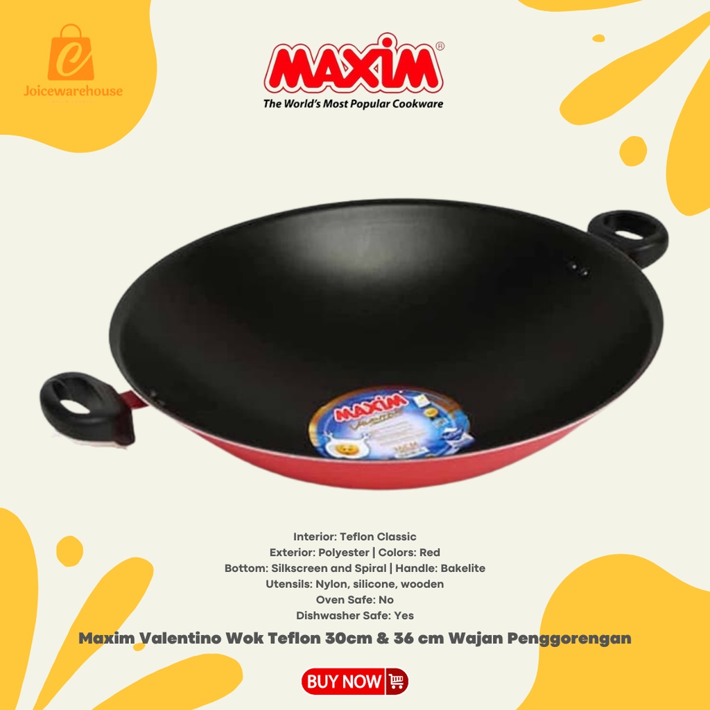 Maxim Valentino Wok Teflon 30cm &amp; 36 cm Wajan Penggorengan