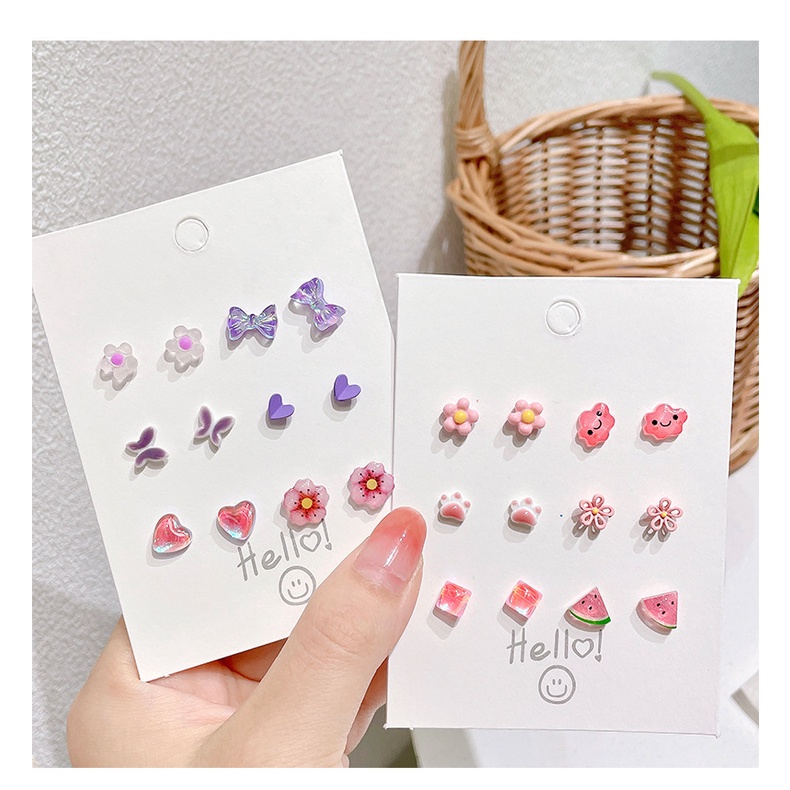 IFYOU 6pcs / Set Anting Tusuk Bahan Resin Keramik Desain Kartun Untuk Wanita