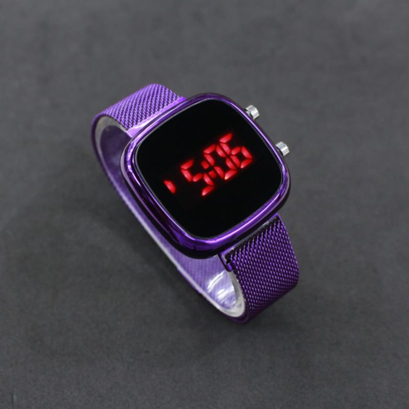 Jam Tangan Wanita LED Watch Oval Mesh Strap pasir magnet / jam LED Digital watch