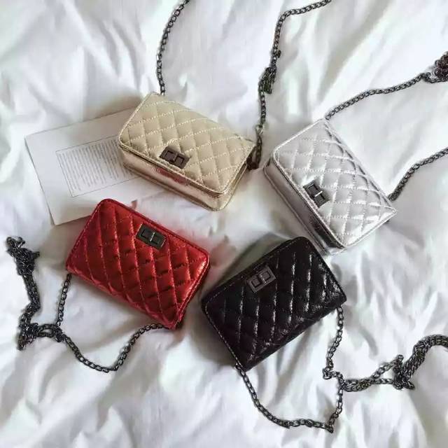 tas import wanita selempang kulit sentetis tali rantai sling bag cewek murahlucu
