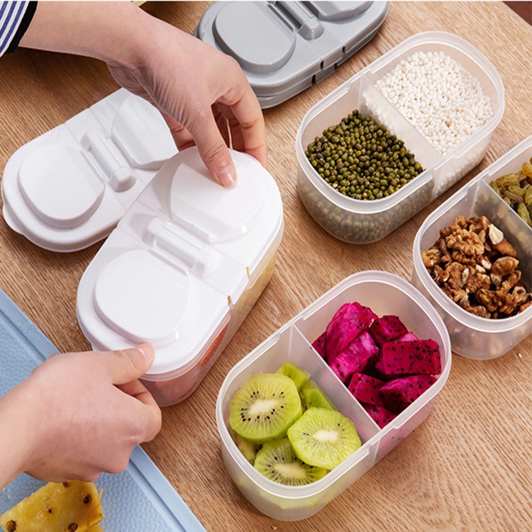 1PC Multifunctional Double-compartment Covered Plastic Kitchen Containers/Kitchen Food Grain Sealing Jar/ Refrigerator Fresh Food Container With Lid /Kitchen Organizer Accessories