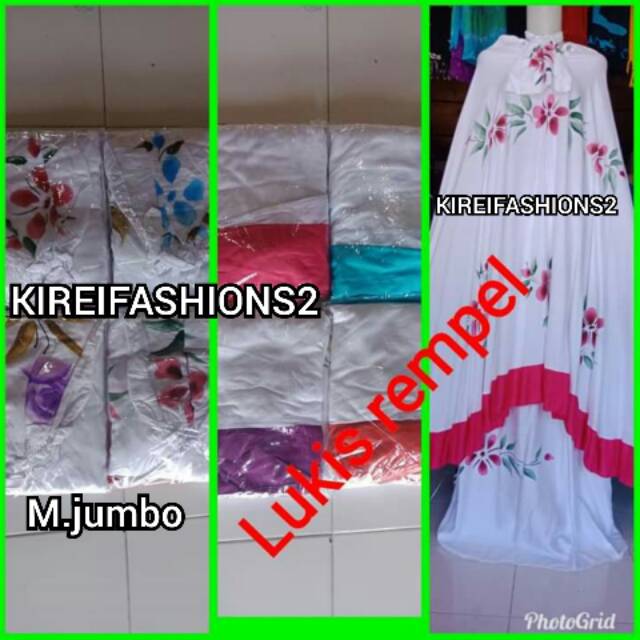 MUKENA BALI PUTIH LUKIS WARNA jumbo
