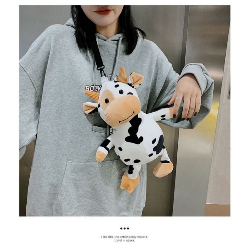 Tas Selempang Boneka Sapi/Tas Boneka Tikus Bahan Plush Bentuk Kartun Lucu MXS